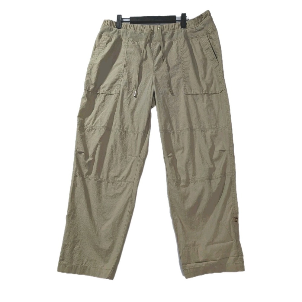 Nautica Jeans Co Women's Tan Khaki Utility Cargo Pants Size L Roll Tab Capri
